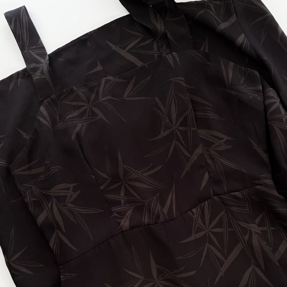 Black Bamboo Print Dress with Slit - Picture 2 of 6